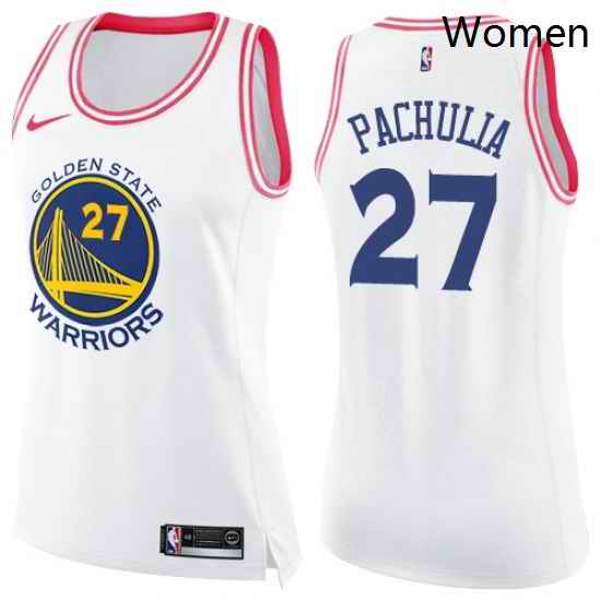 Womens Nike Golden State Warriors 27 Zaza Pachulia Swingman WhitePink Fashion NBA Jersey